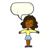 cartoon woman with open arms speech bubble N56
