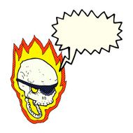cartoon flaming pirate skull with speech bubble N6