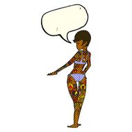 cartoon bikini girl covered in tattoos with speech bubble N5