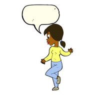 cartoon woman waving with speech bubble N186