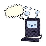 cartoon old computer with speech bubble N11