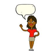 cartoon woman waving with speech bubble N187