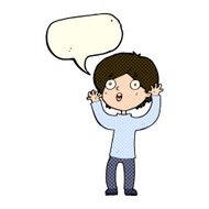 cartoon frightened man with speech bubble N44