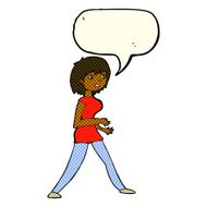 cartoon woman walking with speech bubble N5