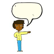 cartoon man gesturing welcome with speech bubble N6