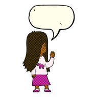 cartoon girl with pony shirt waving speech bubble N5