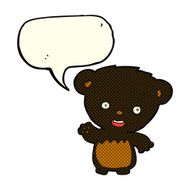 cartoon black bearcub waving with speech bubble N5