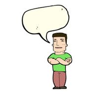 cartoon tough guy with folded arms speech bubble N6
