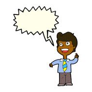 cartoon school boy raising hand with speech bubble N6