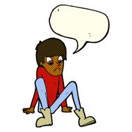 cartoon boy sitting on floor with speech bubble N5