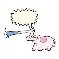 cartoon elephant squirting water with speech bubble N11