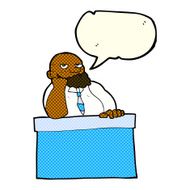 cartoon bored man at desk with speech bubble N6