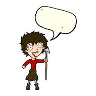 cartoon crazy woman with spear speech bubble N6