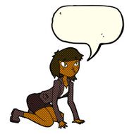 cartoon woman on hands and knees with speech bubble N6