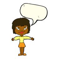 cartoon woman with open amrs speech bubble N6