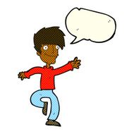 cartoon happy man dancing with speech bubble N21