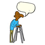 cartoon old man with walking frame speech bubble N6
