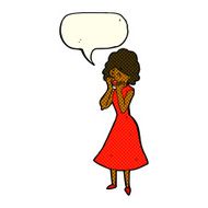 cartoon worried woman with speech bubble N42