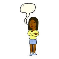cartoon woman with folded arms speech bubble N17