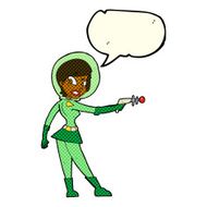 cartoon sci fi girl with speech bubble N6