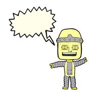cartoon waving robot with speech bubble N12