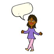 cartoon woman with no worries speech bubble N23