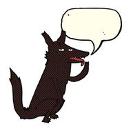 cartoon wolf licking paw with speech bubble N3