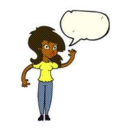cartoon pretty woman waving with speech bubble N53