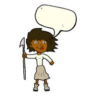 cartoon woman with spear speech bubble N6