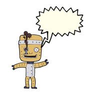 cartoon funny old robot with speech bubble N3