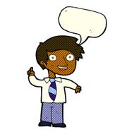 cartoon school boy with idea speech bubble N16