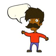 cartoon man with mustache waving speech bubble N16