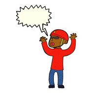 cartoon security man panicking with speech bubble N6