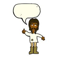 cartoon hippie man giving thumbs up symbol with speech bubble N6