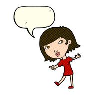cartoon happy girl gesturing to follow with speech bubble N6