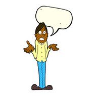 cartoon man shrugging shoulders with speech bubble N23