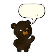 cartoon waving black bear with speech bubble N29