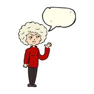cartoon annoyed old woman waving with speech bubble N6