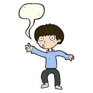 cartoon boy waving warning with speech bubble N6