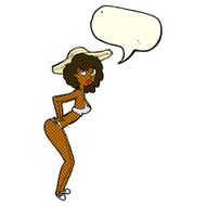 cartoon pin-up beach girl with speech bubble N6
