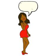 cartoon pretty woman in cocktail dress with speech bubble N6