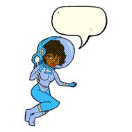 cartoon space woman with speech bubble N16