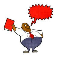 cartoon happy boss with file speech bubble N6