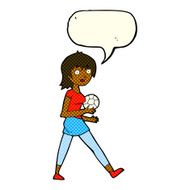 cartoon soccer girl with speech bubble N6