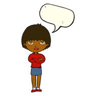 cartoon woman with crossed arms speech bubble N29