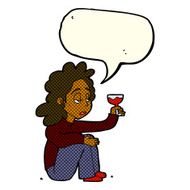cartoon unhappy woman with glass of wine speech bubble N5
