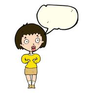 cartoon woman making Who Me? gesture with speech bubble N24