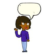 cartoon waving woman with speech bubble N88