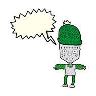 cartoon robot wearing hat with speech bubble N3