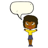 cartoon woman waving arms with speech bubble N12